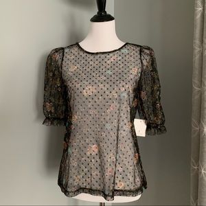 NWT Black Sheer Floral 🌸Top